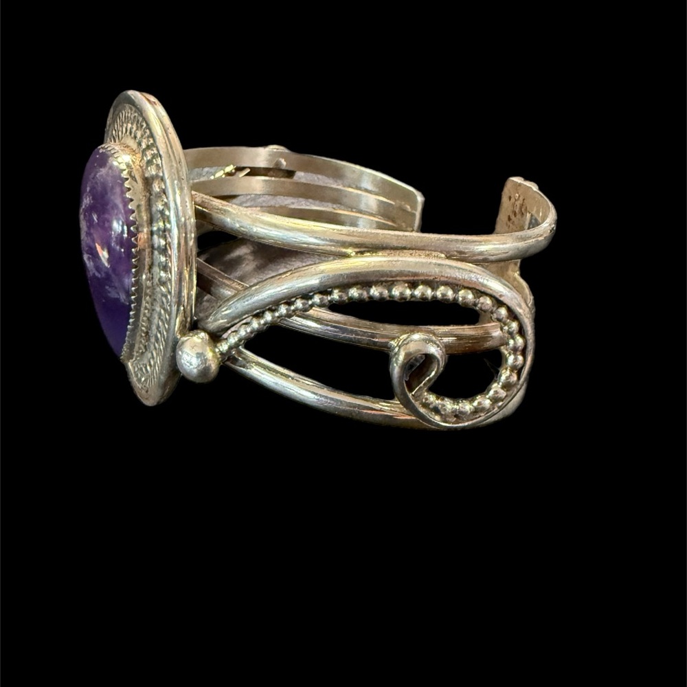 New 💜 Sterling Navajo Amethyst Cuff Bracelet Signed Native American - Picture 2 of 7